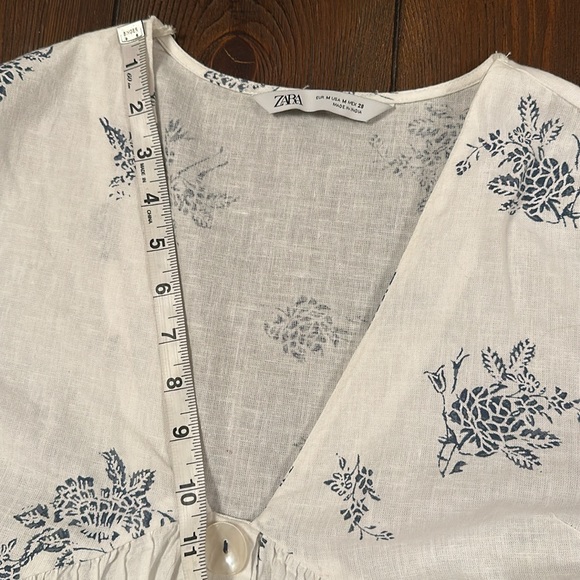 Zara White and Blue Cotton Blouse Size M - Picture 9 of 9